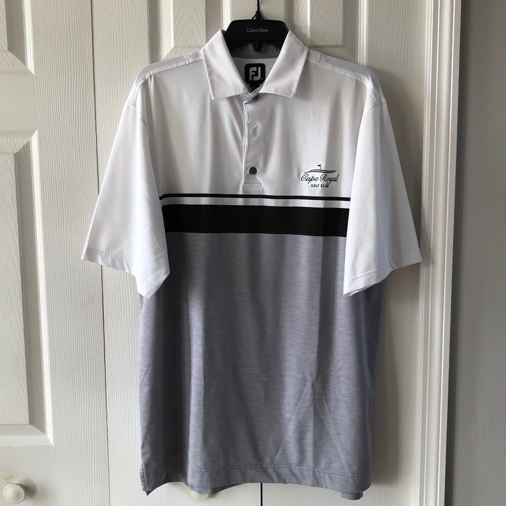 Mens Golf Shirt, Foot Joy, L, VGUC, Gray & White
